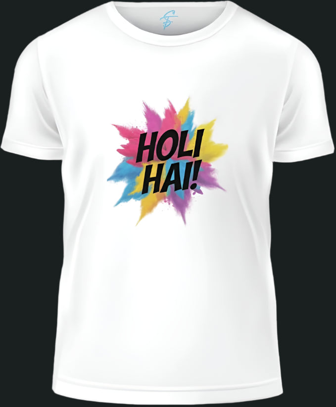 Holi Hai Festival Graphic T-Shirt, White, Colourful Paint Splash Design